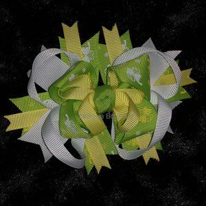 Yellow and Lime Green Shamrocks Boutique Deluxe Bow    5B1778  Handmade NWT Bout